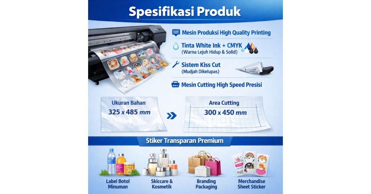 Stiker Transparan A3+ - Tinta Putih - Kiss Cut Custom
