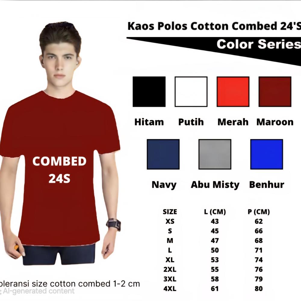 Kaos Cotton 24s Hitam - XS