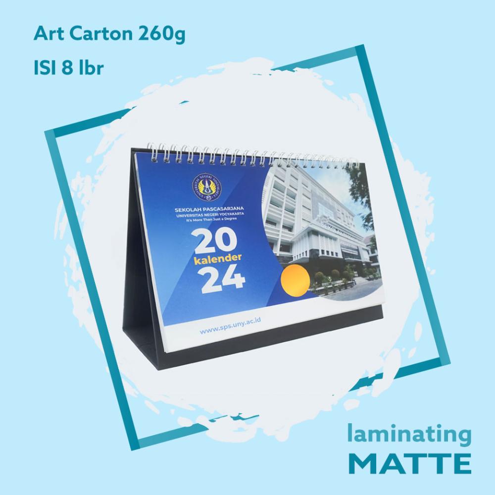 Kalender A5 210x150 Landscape, Isi 6-8 lbr, Art Carton 260g 2 Sisi, Laminating Matte
